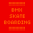 Pixelated red background with orange text reading BMX, SKATE, BOARDING in three ; blue horizontal bars appear and disappear across the middle