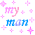 Pixel art buddy icon featuring a woman with long brown hair in a pink dress holding a man in a white shirt, surrounded by pink and blue stars and text "my mom" on a transparent background.