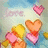 Pixelated heart-themed icon with pastel colors and text elements, featuring multiple heart shapes and layered text on a soft background.