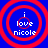 Four identical circular icons with red concentric rings on a blue background, each containing white text reading 'i love nicole' in a pixelated font.