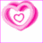 A static pixelated icon featuring three concentric heart shapes in varying shades of pink, set against a white background with a light purple border.