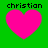 Four identical pink heart shapes on a green background with the word 'christian' in black pixelated text above each heart.
