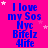A static image with a bright pink background displays repeated blue text reading "I love my Sos Nyc Bifelz 4life" in a pattern, interspersed with small white star shapes