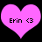 Two pink heart-shaped icons with black text 'Erin <3' on a black background, one slightly larger than the other.