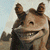 Pixelated static image of a cartoonish creature with large ears, wide eyes, and an exaggerated toothy grin against a light background.