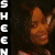 A pixelated image of a person with dark hair and light skin, featuring vertical text on the left reading SHEEN and right reading RED.