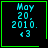 Four identical pixelated display 'May 20. 2010. <3' text with green borders; two show additional symbols