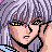 Pixelated anime-style character with silver hair and glasses, hand near face, against black background with 'Anime IM' text.