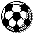 Six pixelated soccer ball icons arranged in a , each with black and white pentagonal and hexagonal patterns, varying in border detail and background color