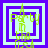 A four- of pixelated text reading 'A Party in the Park' with purple and light blue borders, showing animation changes in text and border alignment