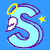 Four light blue S-shaped figures with purple outlines on a blue background, each with distinct yellow and white accessories.