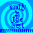 Blue spiral background with pixelated text 'emily is the best' in dark blue, arranged vertically across four