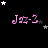 A black background displays repeated pink 'Jaz-Z' text with scattered white and gray stars, where star positions shift across frames.