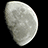 A moon-shaped icon with a textured surface appears on the left side of a black background, accompanied by pixelated text in light purple.