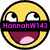A pixelated image with four quadrants showing a yellow smiley face, colorful peace signs, pink and yellow shapes, and a rainbow spiral. Text overlays read "HannahW143," "is," "da," and "bomb."
