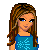 Pixel art character icons with text labels, showing a girl and partial figures of others in blue and dark green clothing against white background.