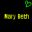 Green pixelated heart symbol above two identical yellow pixelated text strings reading 'Mary Beth' on a black background.