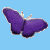 Four pixelated butterflies in purple, pink, multicolor, and red-orange hues on a light blue background with 'swim' and 'FLY!' text below.