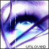 A close-up of a stylized eye with purple and blue tones, featuring the word 'unloved' below it, displayed in a of six with subtle animation changes
