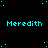 A black background with cyan text reading 'Meredith' repeated in a pattern, scattered cyan dots, and a gray rectangle in the bottom-right corner