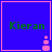 Four identical blue square with pink borders display green text "Kieran" and a pink pixelated object at the bottom right corner