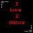 Red text "I love 2 dance" on black background with white and gray star icons in corners, animated stars alternate between white and gray.