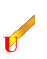 Red U-shaped base with yellow and orange gradient bar extending diagonally upward from left side, two identical static frames on gray background.