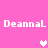Pixelated text 'DeannaL' repeated twice on a pink background with three pixel hearts in white and light pink.