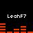 Pixelated text 'LeahF7' appears four times above red bar graphs on a black background, with two distinct bar graph patterns displayed sequentially.
