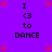 Purple background with red plus signs and black text reading "I <3 to DANCE" in pixelated font, displayed in two identical vertical sections.