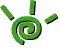 Green spiral shape with detached segments on left side, transitioning to a complete closed spiral on the right against gray background.
