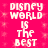 Pixelated text on a pink background with star-like patterns, repeating 'disney world is the best' in white block letters.