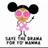 Pixelated character with large black mouse ears, pink polka-dot dress, and raised arm against white background.
