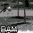 repeated 'BAM' text overlays on a grayscale action scene with blurred figures and motion effects