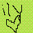 Black pixelated outline of a hand with fingers extended on green and beige checkered background.