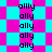 Pixelated cyan and magenta checkered background with repeated 'ally' text in black, arranged vertically on the left and horizontally on the right.