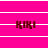 A bright pink background with white horizontal lines and repeated brown text "KIKI" in a pattern