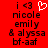 Red background with black text reading 'i <3 nicole emily & alyssa bf-aaf' and a white pixelated heart symbol above the name 'nicole'.