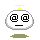Four pixelated circular icons with yellow tops and gray bases, each displaying distinct black symbol eyes and mouth shapes on white faces against a light gray background.