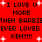 Red background with black pixelated text repeating 'I LOVE U MORE THEN BARBIETHEN BARBIE EVER LOVED EVER LOVED KEN!!!!' and white plus signs scattered throughout.