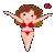 Animated contact sheet of a cartoon woman in red bikini performing various poses with floating rose petals on gray background.