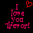 Pixelated red and pink text on black background reads "I love You Trevor!" with a red heart symbol above the text.