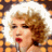 A split-frame contact sheet showing a pixelated image of a woman with curly blonde hair on the left and green text reading "Original Icons .com" on a dark green background on the right.