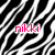 Black and white zebra-stripe pattern with pink text 'nikki' centered on a pixelated background.