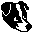 Black and white pixelated icon with abstract white shapes on a black background, resembling fragmented or stylized forms against a gray backdrop.