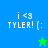 Pixelated text 'i <3 TYLER! [:', a green star, and a blue star on four colored backgrounds.