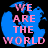 Blue globe with pink text "WE ARE THE WORLD" on black background, three identical static views arranged in a