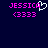 Pixelated text 'JESSICA' in bright pink with a white heart symbol and '(3333)' below on dark blue background.