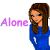 A 6-frame animated contact sheet showing a cartoon woman in blue with brown hair, each frame displaying the word 'Alone' in purple text to her left.