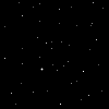 A black background with scattered white dots and two plus signs, appearing as a static starfield animation frame.